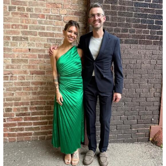 DELFI Collective Leah Green One Shoulder Pleated Dress S - Picture 3 of 7